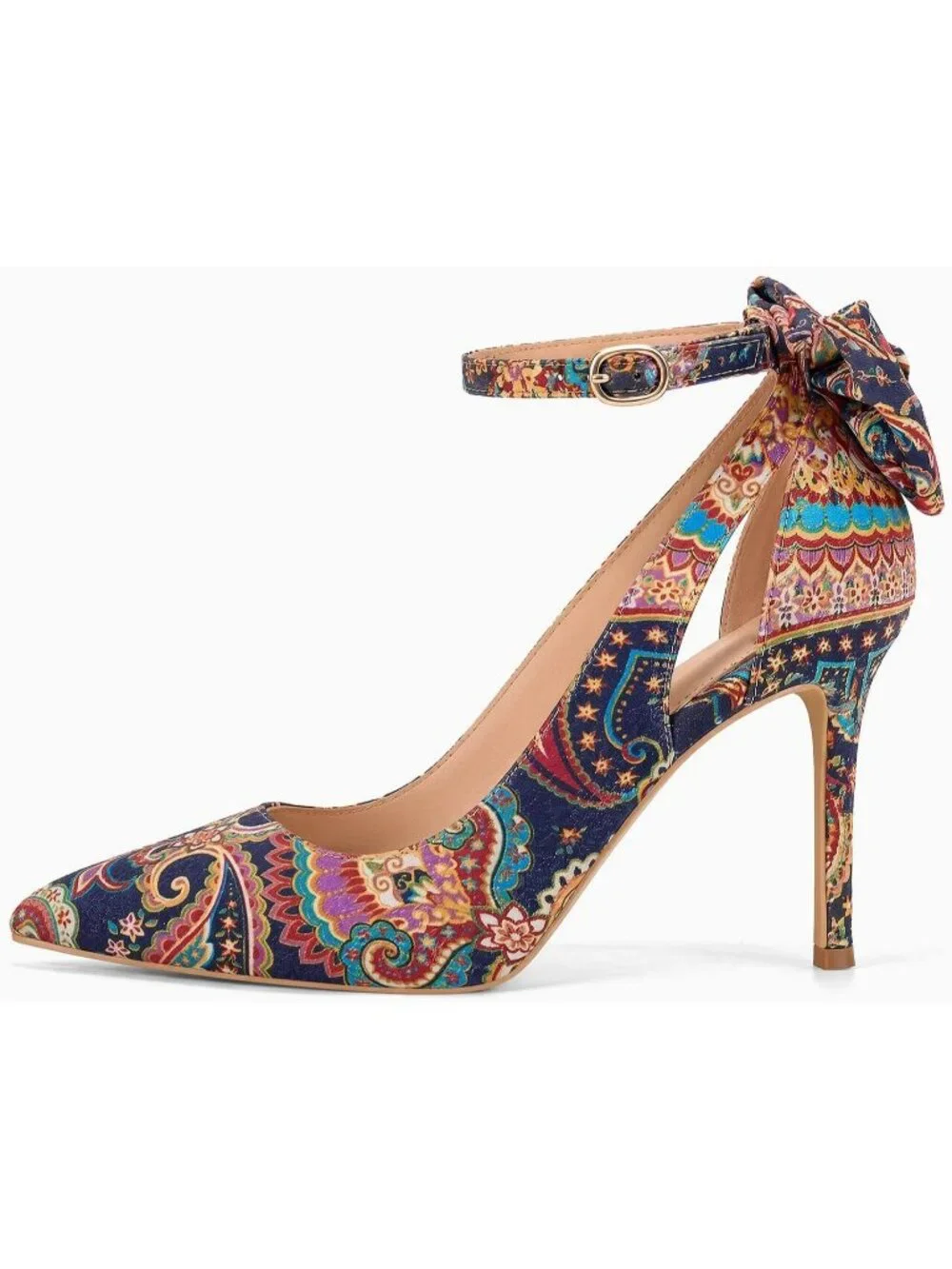 Women's Multicolor Pointed Toe High Heels Ankle Strap Sexy Bowtie Back Sandals